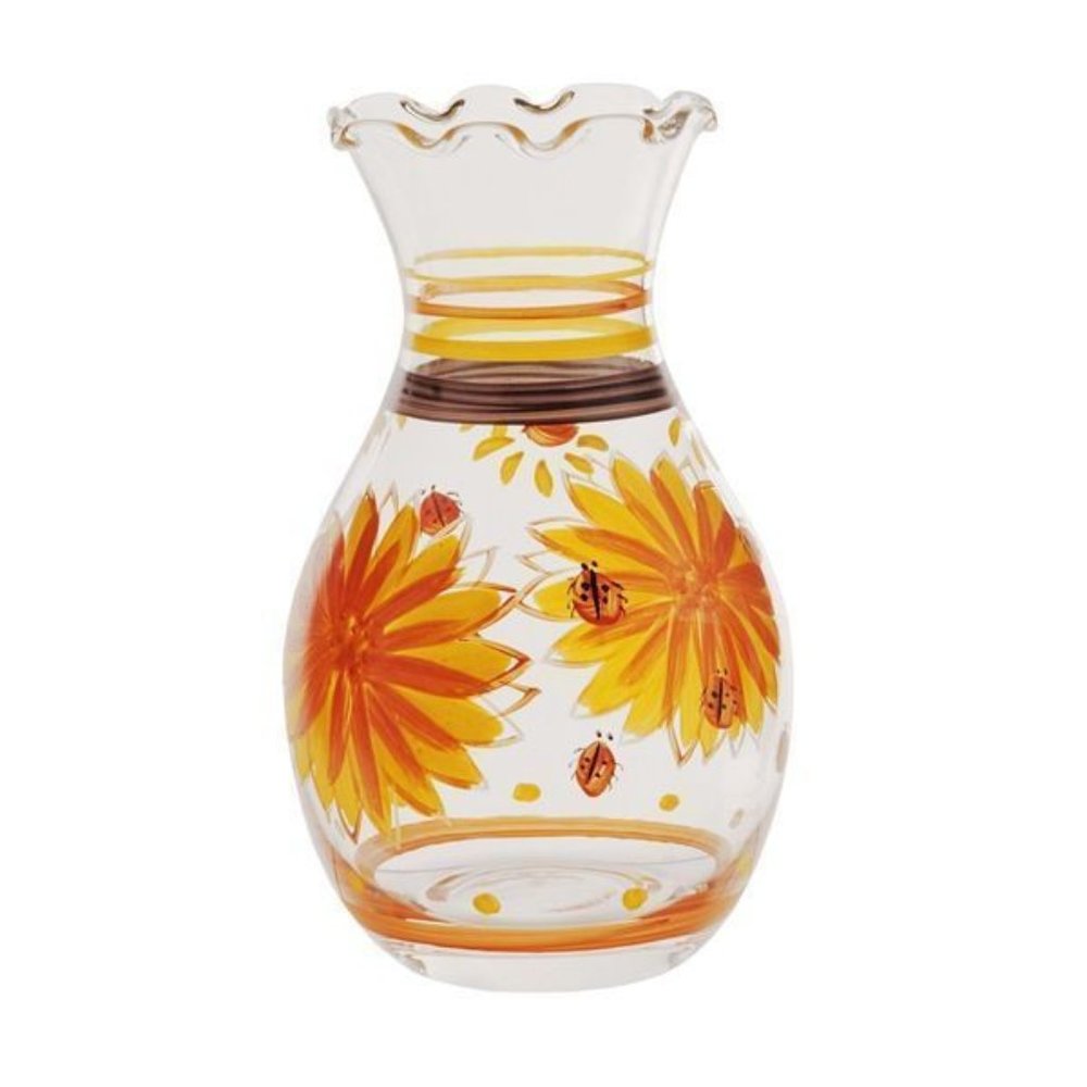 Vera Hand-Painted Sunflora Glass Bud Vase NIB